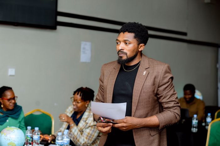 A speaker addressing the room at a past Human Edge event